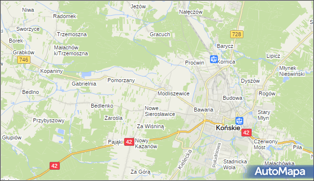 mapa Modliszewice, Modliszewice na mapie Targeo