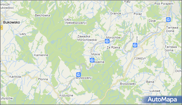 mapa Mokre gmina Zagórz, Mokre gmina Zagórz na mapie Targeo