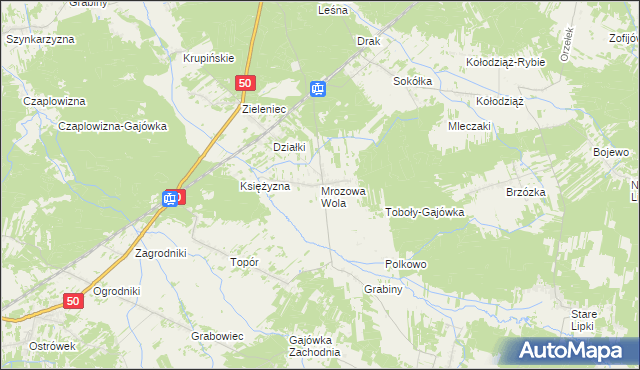 mapa Mrozowa Wola, Mrozowa Wola na mapie Targeo