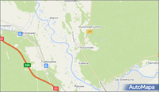 mapa Murzynowo gmina Skwierzyna, Murzynowo gmina Skwierzyna na mapie Targeo