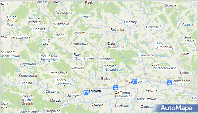 mapa Niewodna, Niewodna na mapie Targeo