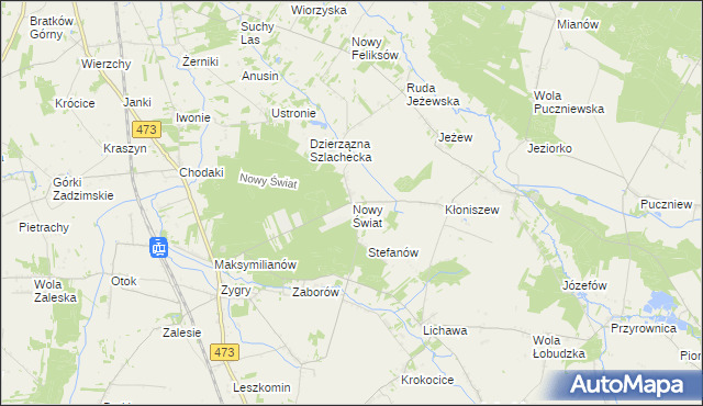 mapa Nowy Świat gmina Zadzim, Nowy Świat gmina Zadzim na mapie Targeo