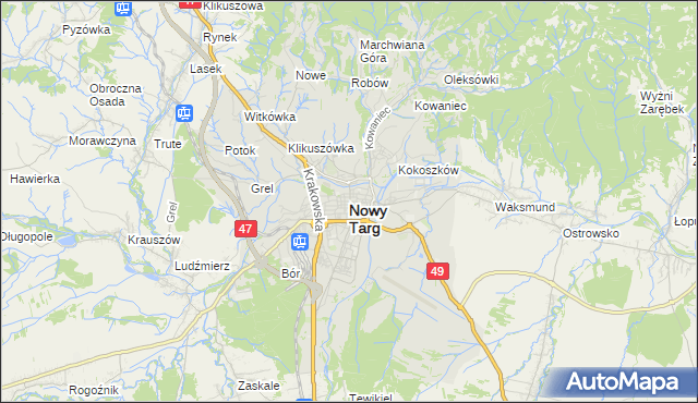 mapa Nowego Targu, Nowy Targ na mapie Targeo