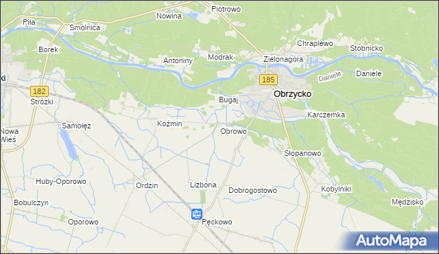 mapa Obrowo gmina Obrzycko, Obrowo gmina Obrzycko na mapie Targeo