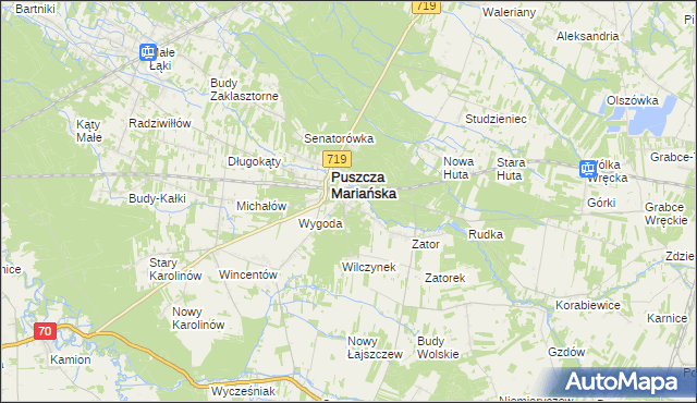 mapa Olszanka gmina Puszcza Mariańska, Olszanka gmina Puszcza Mariańska na mapie Targeo