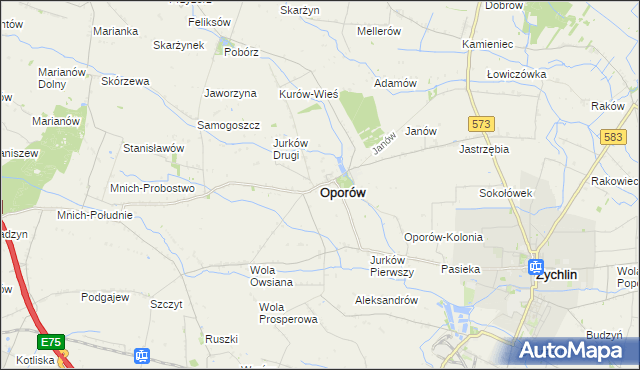 mapa Oporów powiat kutnowski, Oporów powiat kutnowski na mapie Targeo