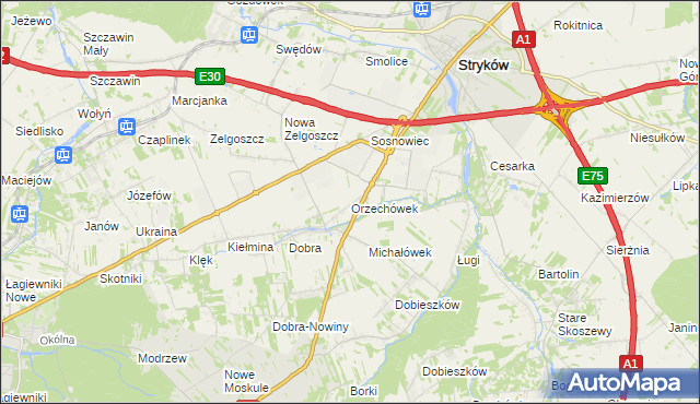 mapa Orzechówek gmina Stryków, Orzechówek gmina Stryków na mapie Targeo