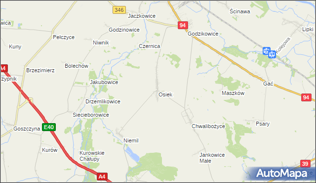 mapa Osiek gmina Oława, Osiek gmina Oława na mapie Targeo