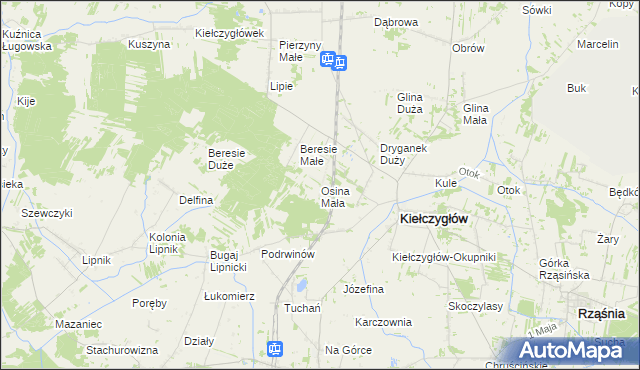 mapa Osina Mała gmina Kiełczygłów, Osina Mała gmina Kiełczygłów na mapie Targeo