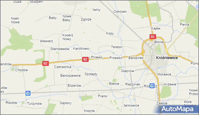 mapa Ostałów gmina Krośniewice, Ostałów gmina Krośniewice na mapie Targeo