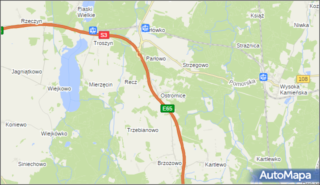 mapa Ostromice, Ostromice na mapie Targeo