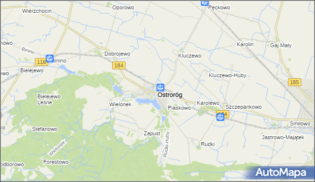 mapa Ostroróg powiat szamotulski, Ostroróg powiat szamotulski na mapie Targeo