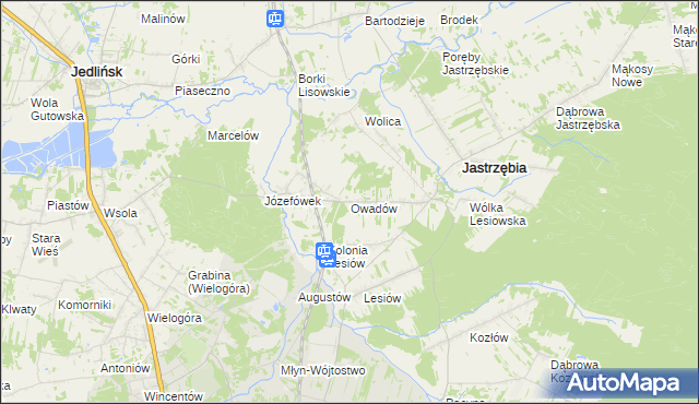 mapa Owadów gmina Jastrzębia, Owadów gmina Jastrzębia na mapie Targeo
