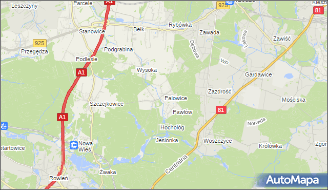 mapa Palowice, Palowice na mapie Targeo