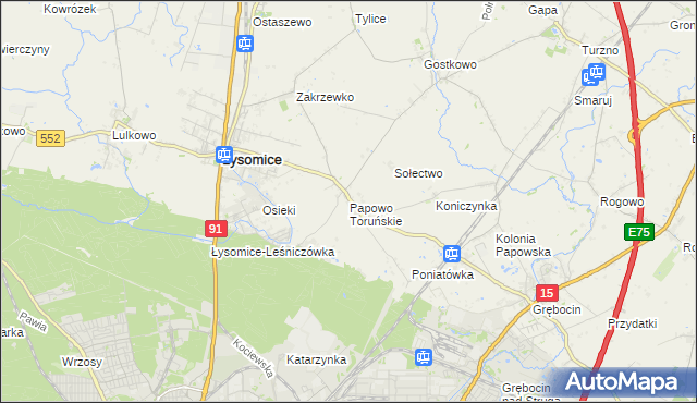 mapa Papowo Toruńskie, Papowo Toruńskie na mapie Targeo