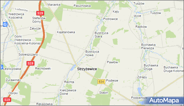 mapa Pawłówek gmina Strzyżewice, Pawłówek gmina Strzyżewice na mapie Targeo