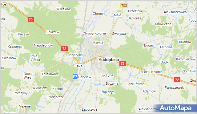 mapa Poddębice, Poddębice na mapie Targeo