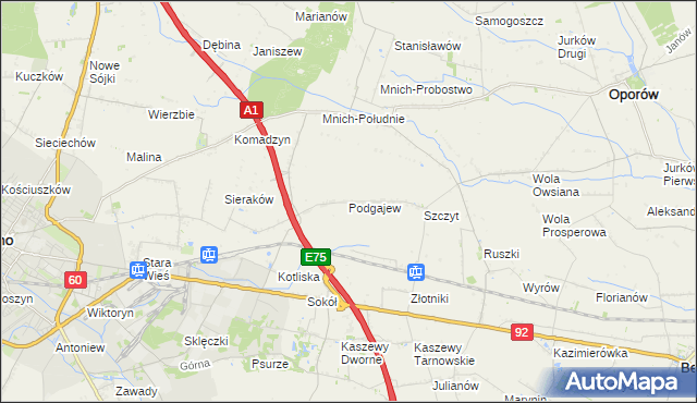 mapa Podgajew gmina Oporów, Podgajew gmina Oporów na mapie Targeo