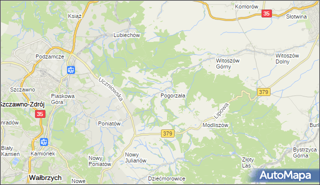 mapa Pogorzała gmina Świdnica, Pogorzała gmina Świdnica na mapie Targeo