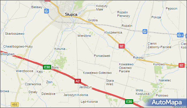 mapa Poniatówek gmina Słupca, Poniatówek gmina Słupca na mapie Targeo