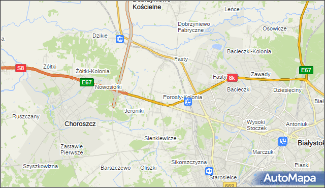 mapa Porosły-Kolonia, Porosły-Kolonia na mapie Targeo