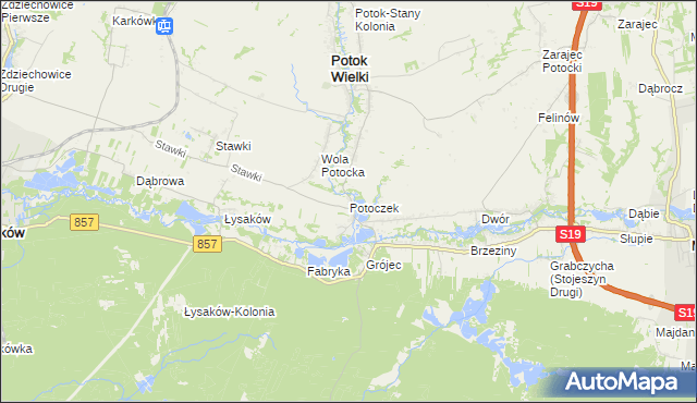 mapa Potoczek gmina Potok Wielki, Potoczek gmina Potok Wielki na mapie Targeo