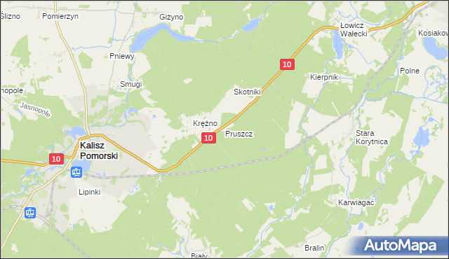 mapa Pruszcz gmina Kalisz Pomorski, Pruszcz gmina Kalisz Pomorski na mapie Targeo