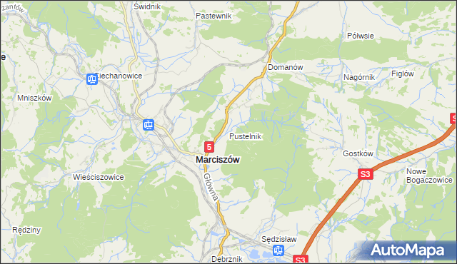 mapa Pustelnik gmina Marciszów, Pustelnik gmina Marciszów na mapie Targeo