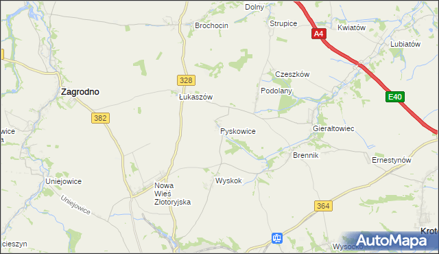 mapa Pyskowice gmina Złotoryja, Pyskowice gmina Złotoryja na mapie Targeo
