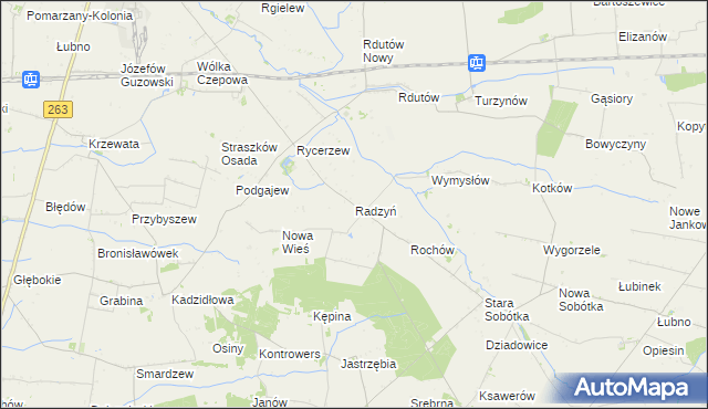 mapa Radzyń gmina Grabów, Radzyń gmina Grabów na mapie Targeo