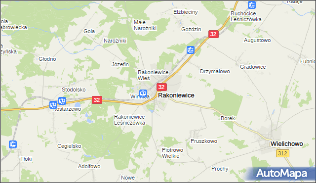 mapa Rakoniewice, Rakoniewice na mapie Targeo