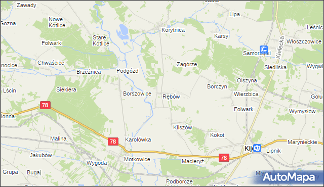 mapa Rębów gmina Kije, Rębów gmina Kije na mapie Targeo