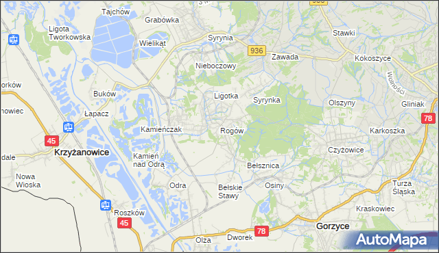 mapa Rogów gmina Gorzyce, Rogów gmina Gorzyce na mapie Targeo