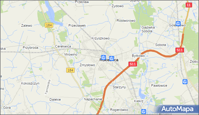 mapa Rokietnica powiat poznański, Rokietnica powiat poznański na mapie Targeo