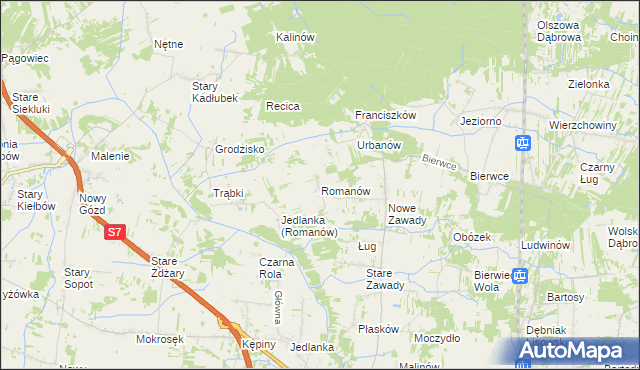 mapa Romanów gmina Jedlińsk, Romanów gmina Jedlińsk na mapie Targeo