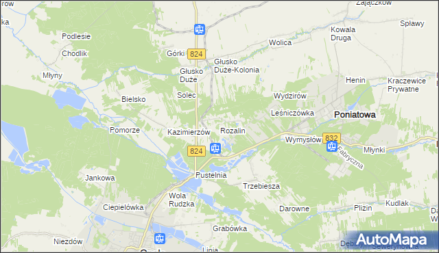mapa Rozalin gmina Opole Lubelskie, Rozalin gmina Opole Lubelskie na mapie Targeo