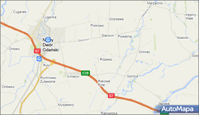 mapa Różewo gmina Nowy Dwór Gdański, Różewo gmina Nowy Dwór Gdański na mapie Targeo