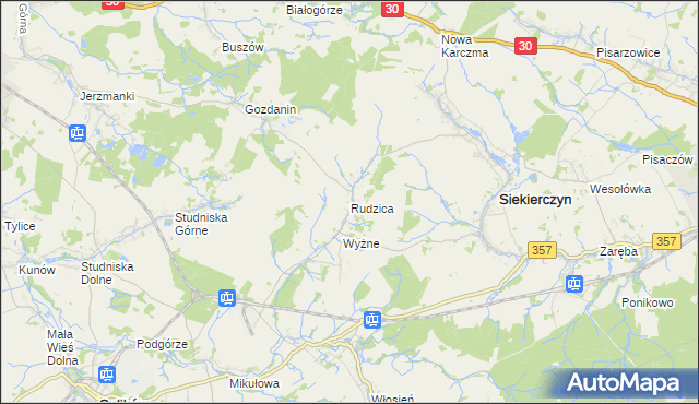 mapa Rudzica gmina Siekierczyn, Rudzica gmina Siekierczyn na mapie Targeo