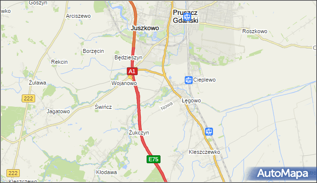 mapa Rusocin gmina Pruszcz Gdański, Rusocin gmina Pruszcz Gdański na mapie Targeo