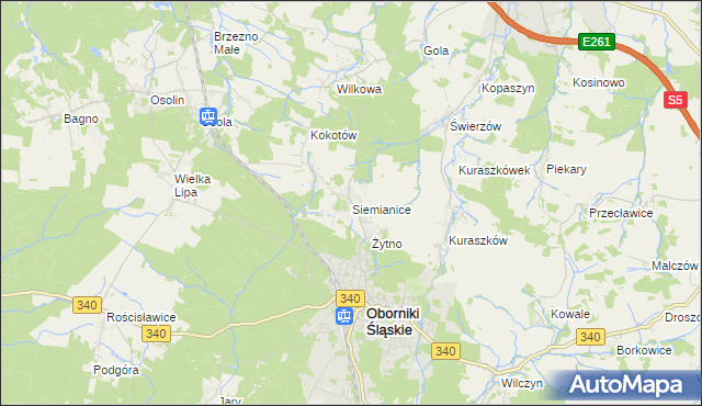 mapa Siemianice gmina Oborniki Śląskie, Siemianice gmina Oborniki Śląskie na mapie Targeo