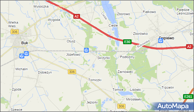 mapa Skrzynki gmina Stęszew, Skrzynki gmina Stęszew na mapie Targeo