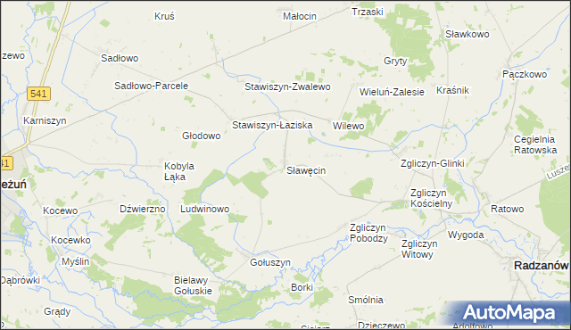 mapa Sławęcin gmina Bieżuń, Sławęcin gmina Bieżuń na mapie Targeo