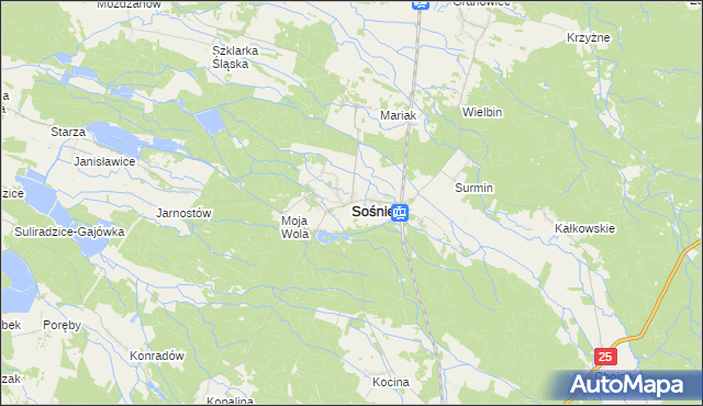 mapa Sośnie powiat ostrowski, Sośnie powiat ostrowski na mapie Targeo