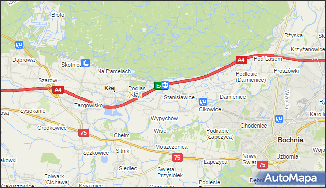 mapa Stanisławice gmina Bochnia, Stanisławice gmina Bochnia na mapie Targeo
