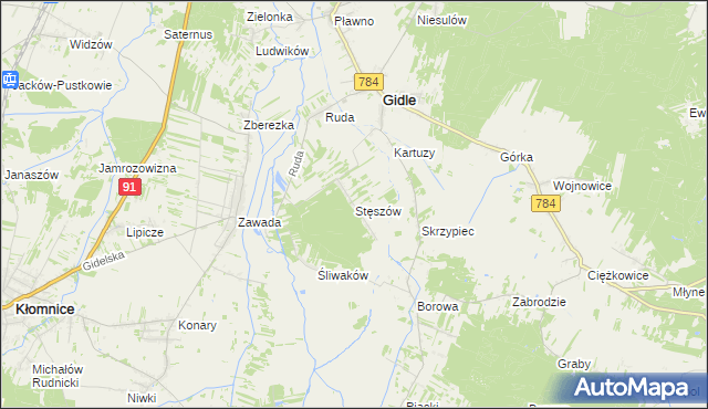 mapa Stęszów gmina Gidle, Stęszów gmina Gidle na mapie Targeo