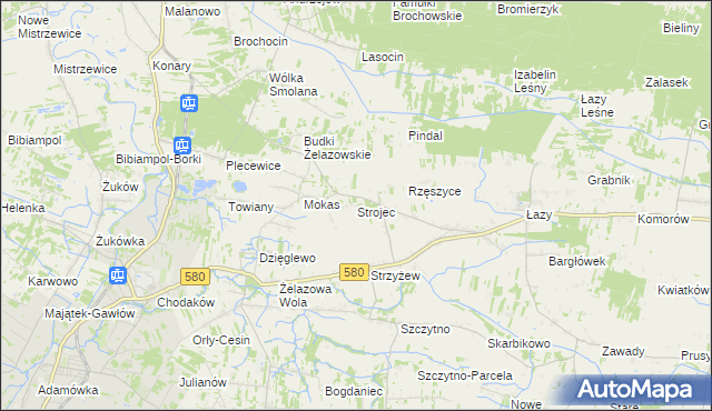 mapa Strojec gmina Kampinos, Strojec gmina Kampinos na mapie Targeo