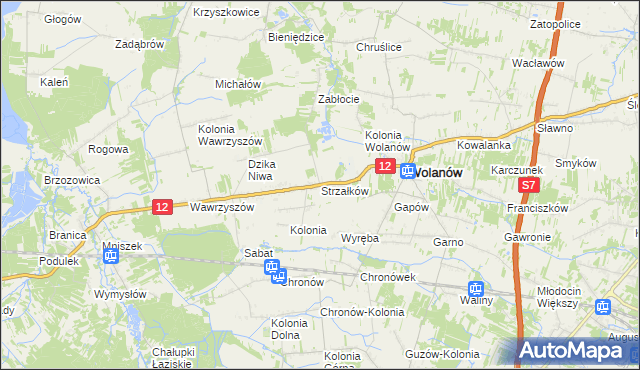 mapa Strzałków gmina Wolanów, Strzałków gmina Wolanów na mapie Targeo