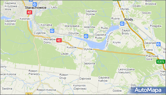 mapa Styków gmina Brody, Styków gmina Brody na mapie Targeo