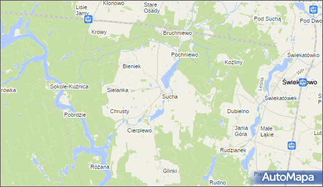 mapa Sucha gmina Lubiewo, Sucha gmina Lubiewo na mapie Targeo