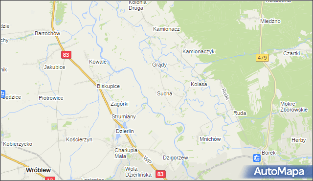 mapa Sucha gmina Sieradz, Sucha gmina Sieradz na mapie Targeo